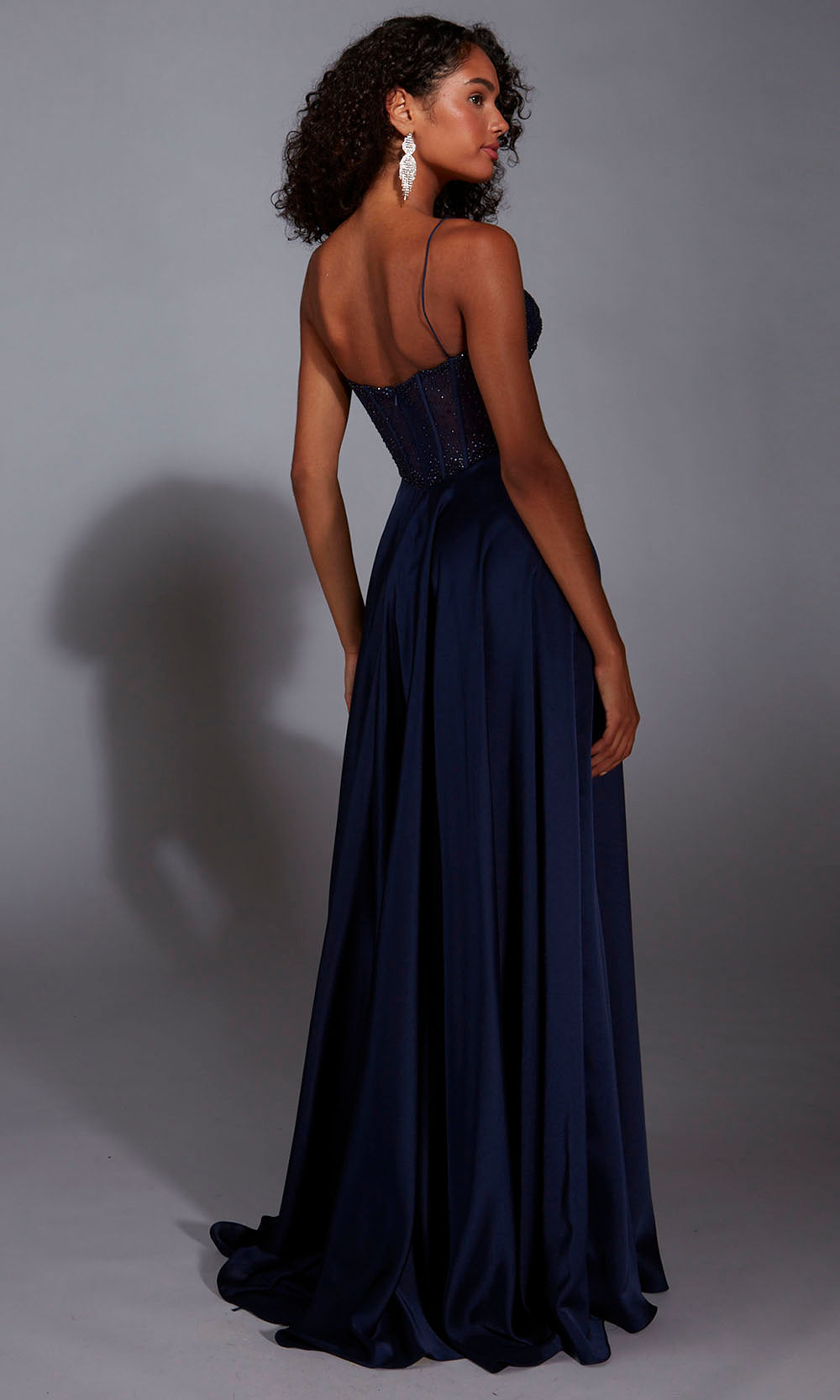 Aerie Couture 348 - Beaded Mesh Corset Column Dress with Slit Prom Dresses