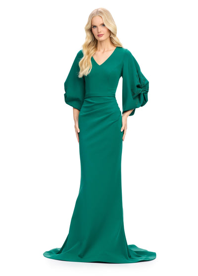 Ashley Lauren 11740 - Balloon Sleeve Mermaid Evening Gown In Green