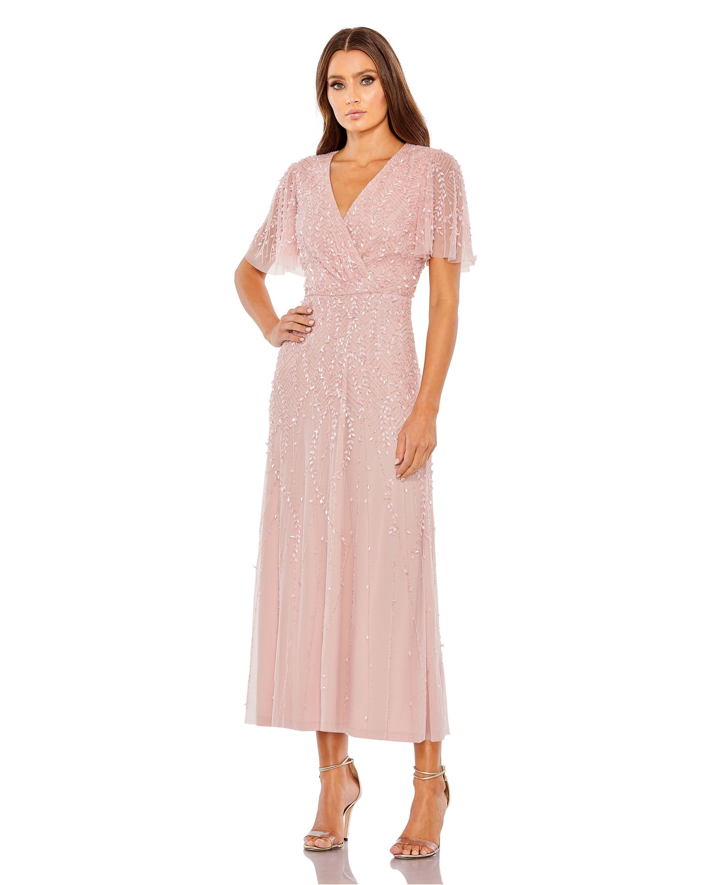 Mac Duggal 35116 - Tea Length Beaded Wrap Dress