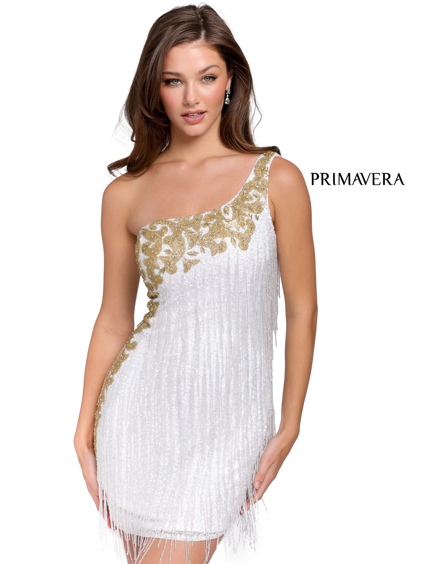 Primavera Couture 3556 - Asymmetric Fringed Cocktail Dress