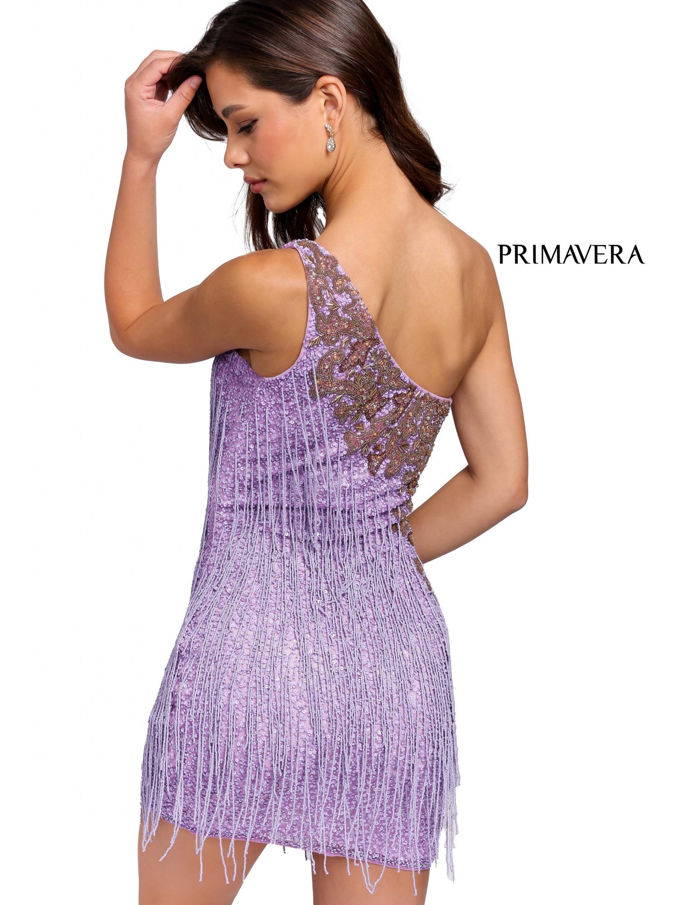 Primavera Couture 3556 - Asymmetric Fringed Cocktail Dress