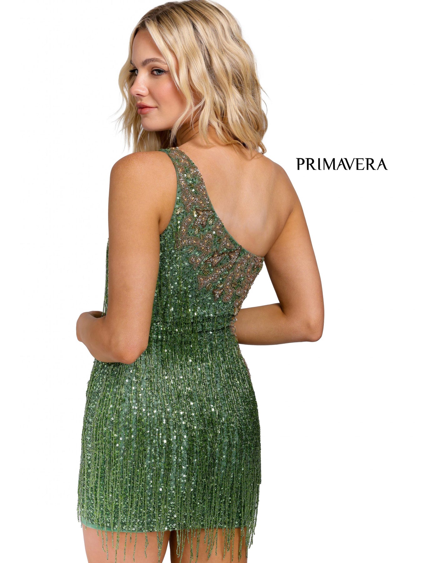 Primavera Couture 3556 - Asymmetric Fringed Cocktail Dress
