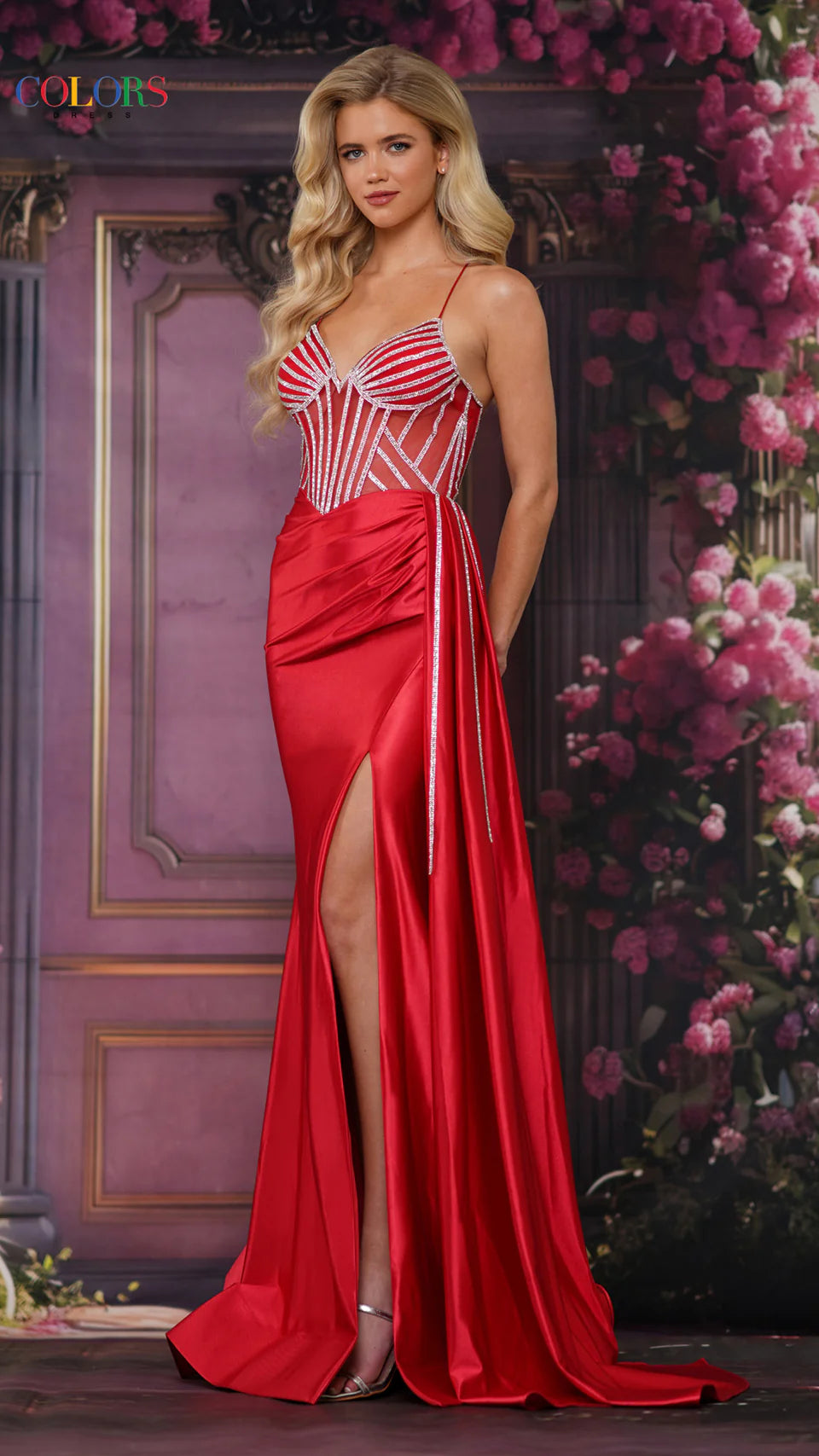 Colors Dress 3566 - Sleeveless Side Draped Prom Gown