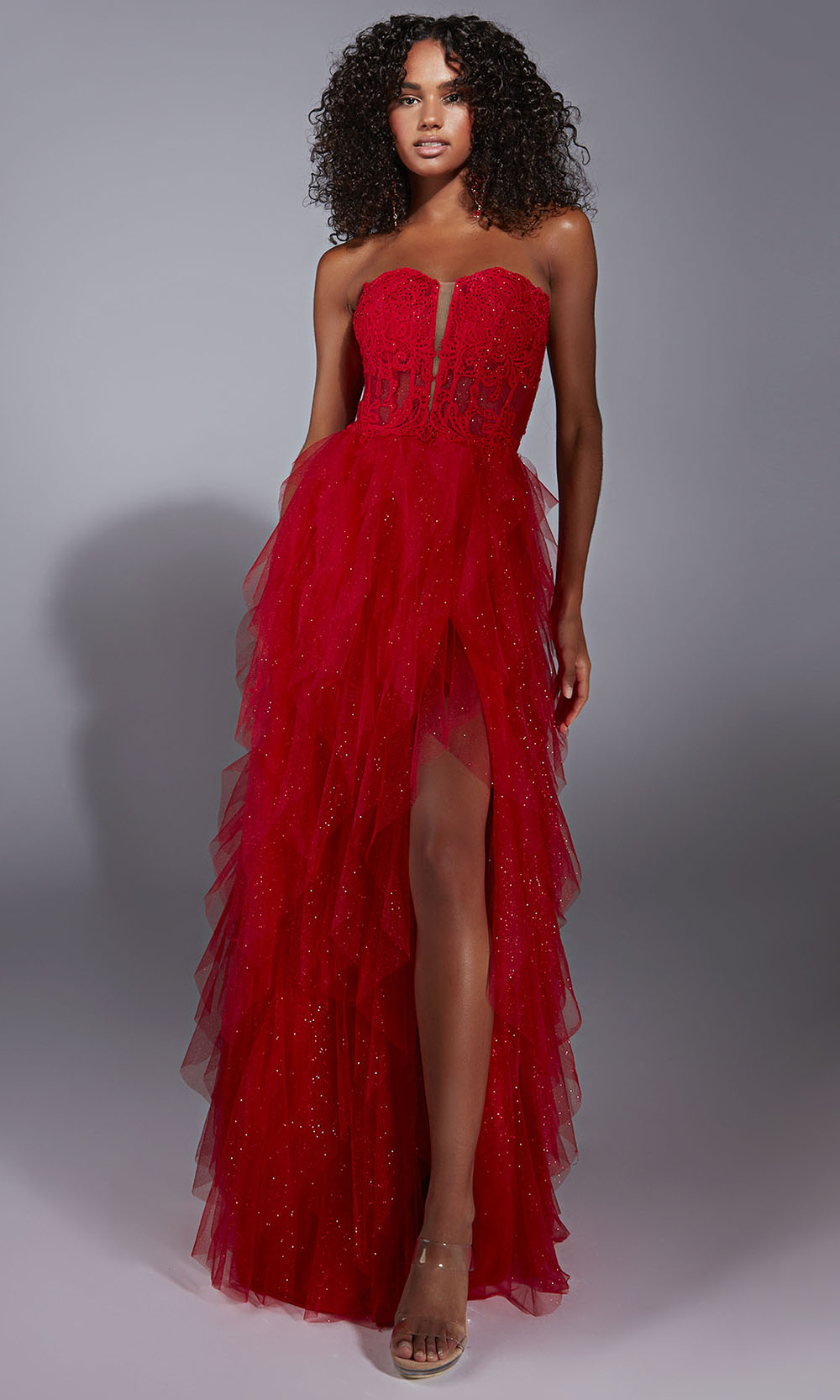 Aerie Couture 356 - Applique Bodice Gown with Slit Prom Dresses