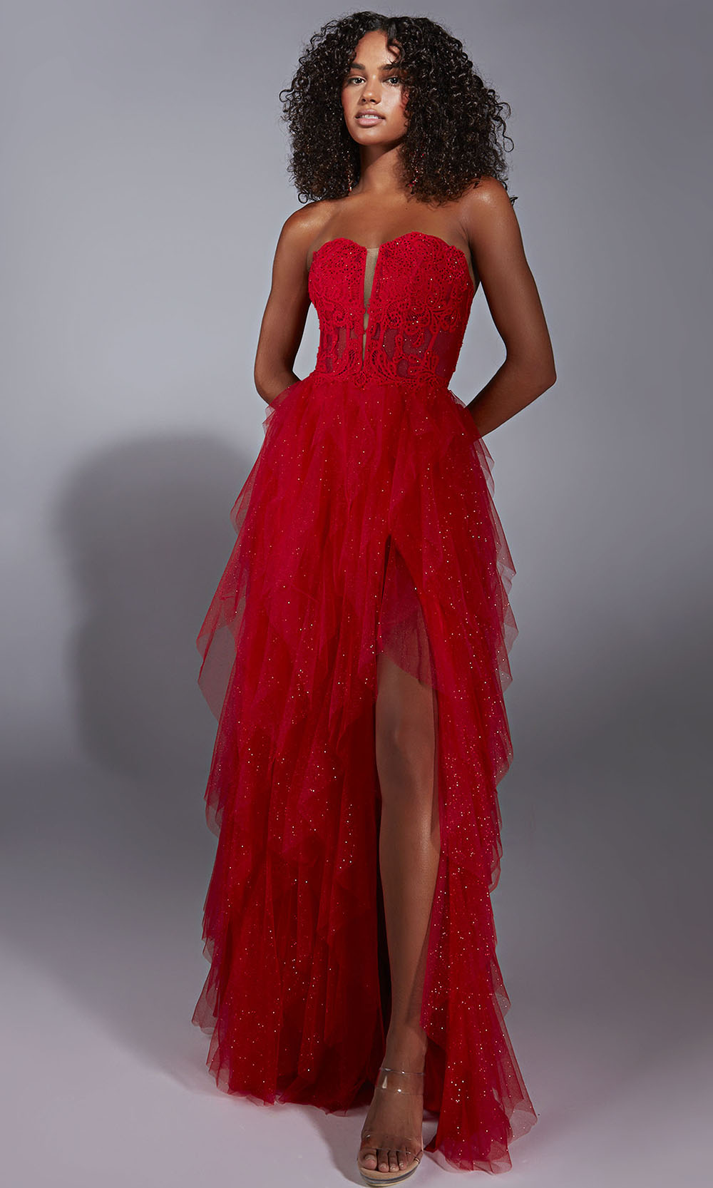 Aerie Couture 356 - Applique Bodice Gown with Slit Prom Dresses