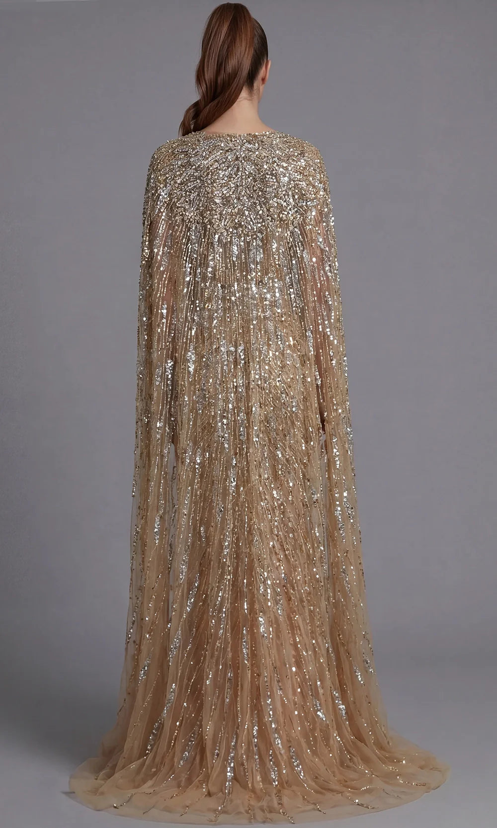 Jovani 36358 - Plunging Neck Fully Beaded Evening Gown Prom Dresses  in Nude  