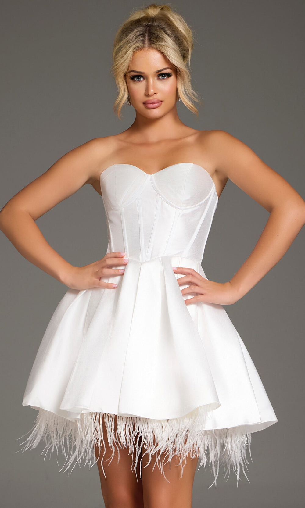 Jovani 36979 - A-line Corset Dress with Feathers