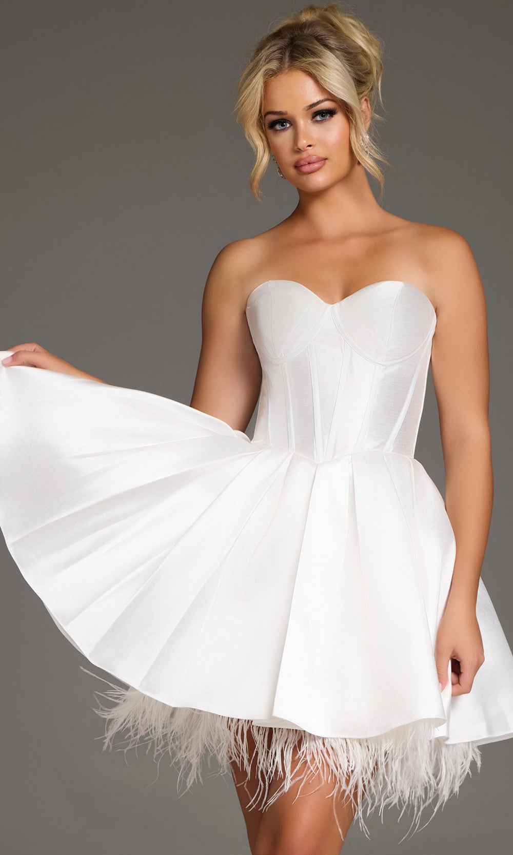 Jovani 36979 - A-line Corset Dress with Feathers