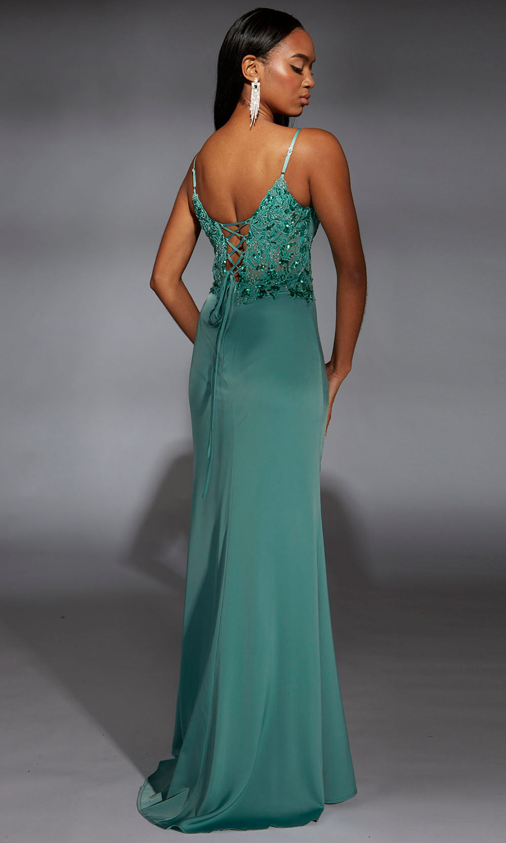 Aerie Couture 369 - Ruched Sheath Dress with Lace Up Back Prom Dresses