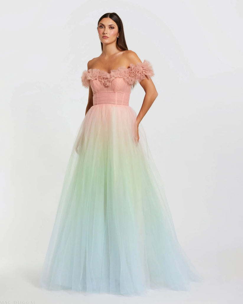 Mac Duggal 37002 - Ruffled Neckline Ombre Prom Gown Ball Gowns in and and 