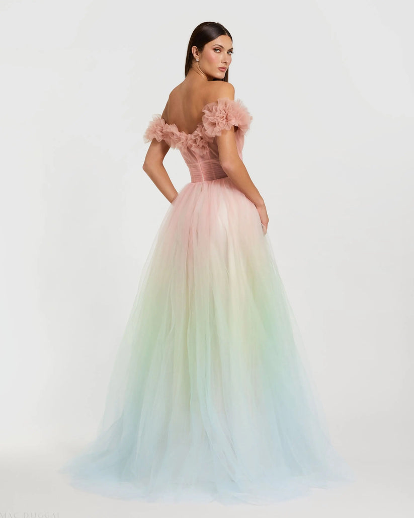 Mac Duggal 37002 - Ruffled Neckline Ombre Prom Gown Ball Gowns in and and 