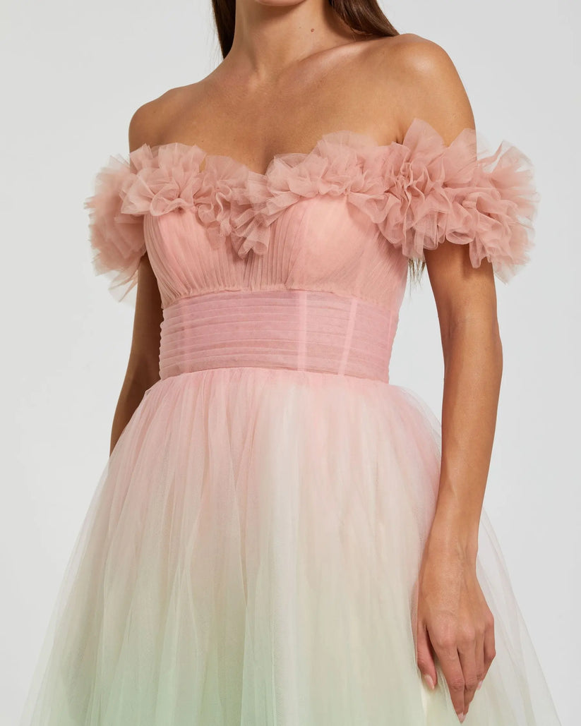 Mac Duggal 37002 - Ruffled Neckline Ombre Prom Gown Ball Gowns in and and 
