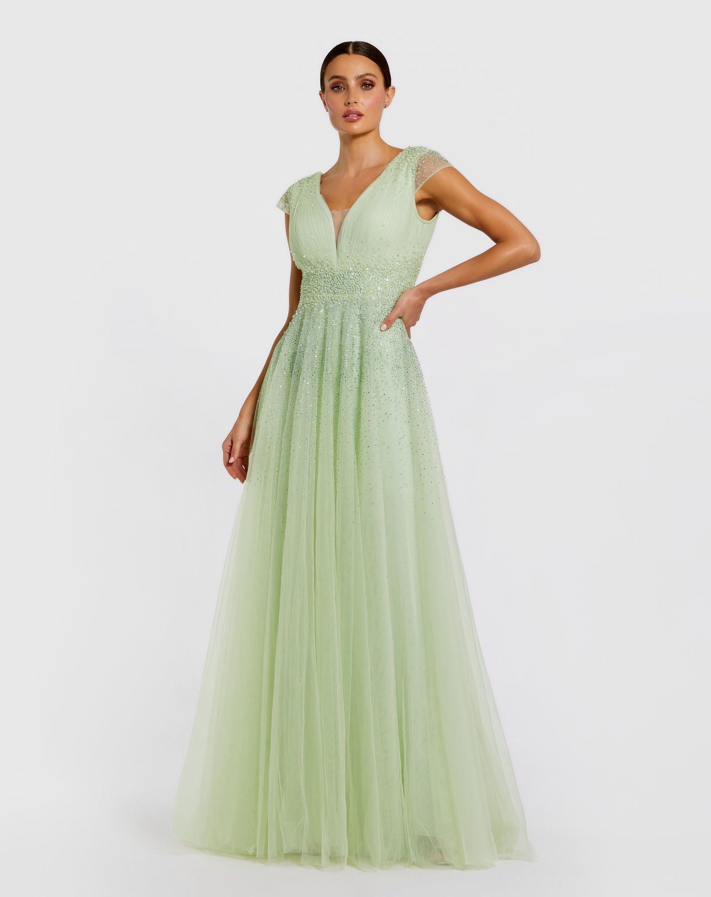 Mac Duggal 37018 - V-Neckline Jeweled Bodice Tulle Dress