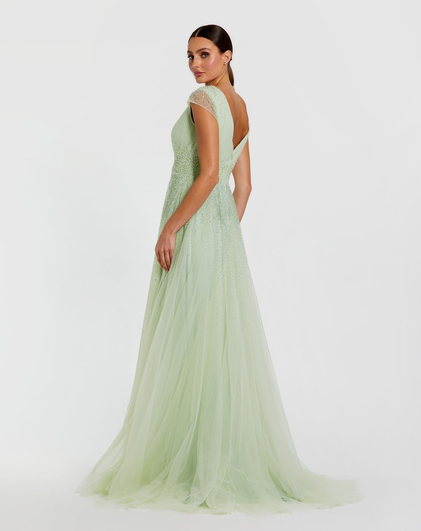 Mac Duggal 37018 - V-Neckline Jeweled Bodice Tulle Dress