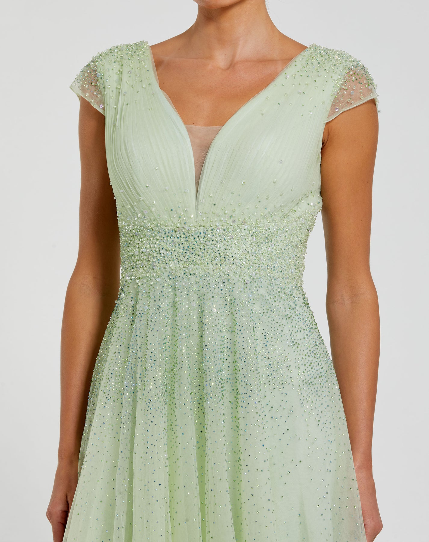 Mac Duggal 37018 - V-Neckline Jeweled Bodice Tulle Dress