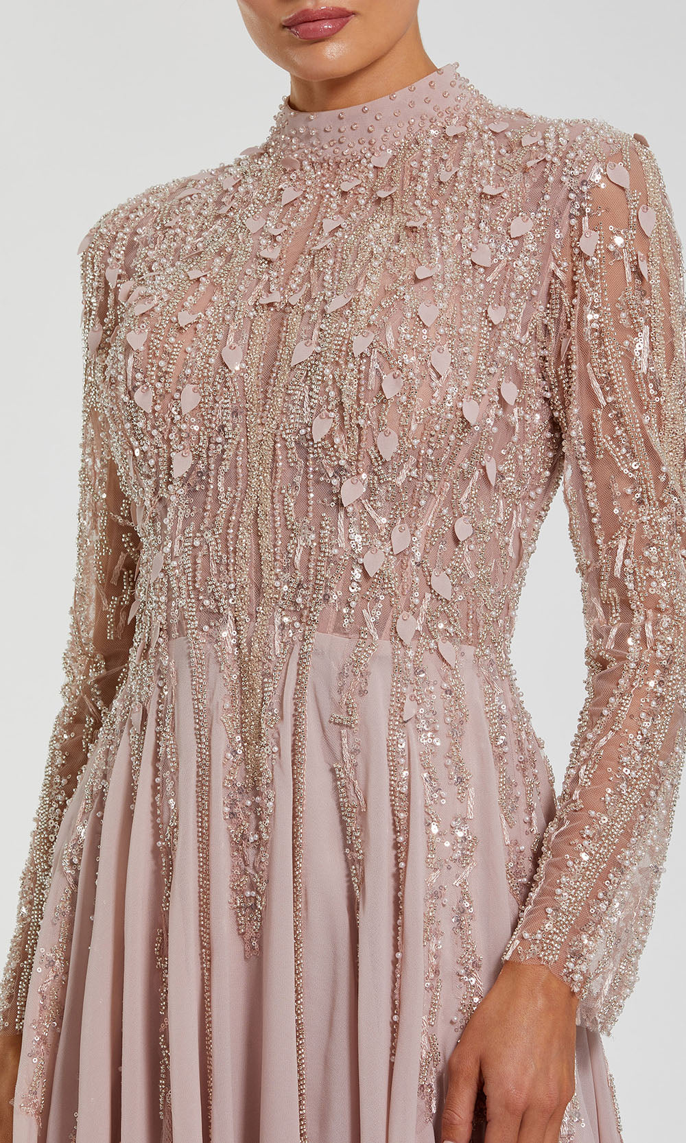 Mac Duggal 37037 - Long Sleeve Embellished Chiffon Gown Mother of the Bride Dresses in Pink