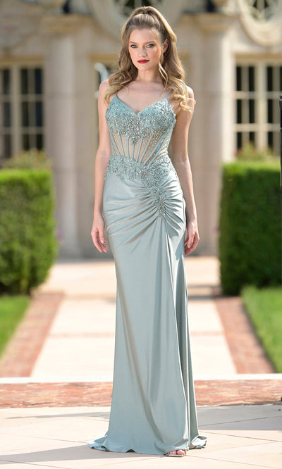 Colors Dress 3705 - Illusion Corset Spaghetti Strap Gown Prom Dresses