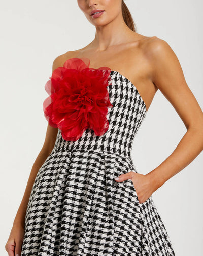 Ieena Duggal 37068 - Strapless Boucle A-Line Dress with Floral Bust In Black and White
