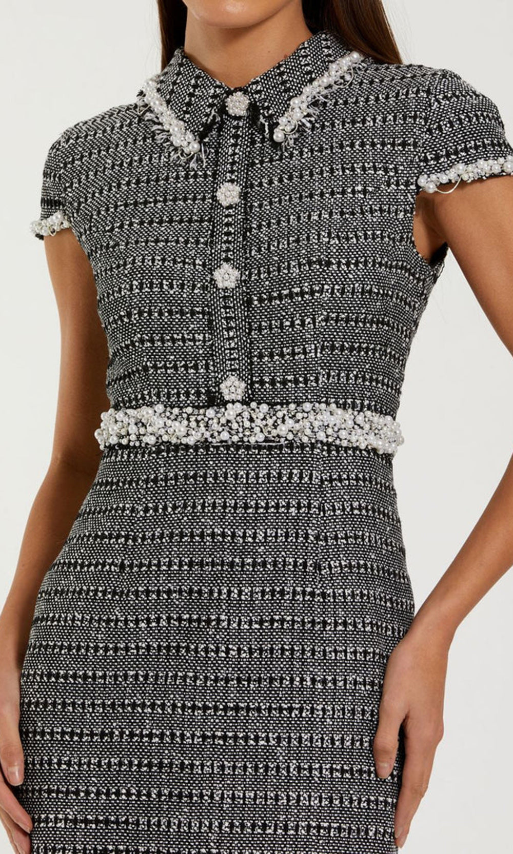 Ieena Duggal 37070 - Cap Sleeve Pearl Embellished Dress Wedding Guest