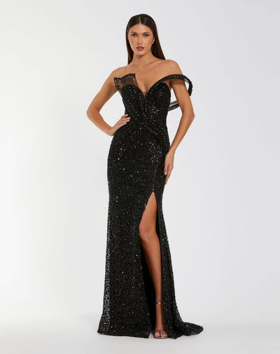 Mac Duggal 37085 - Lavish Sequin High Slit Evening Gown Prom Dresses