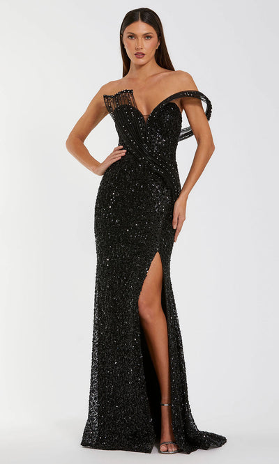 Mac Duggal 37085 - Lavish Sequin High Slit Evening Gown Prom Dresses