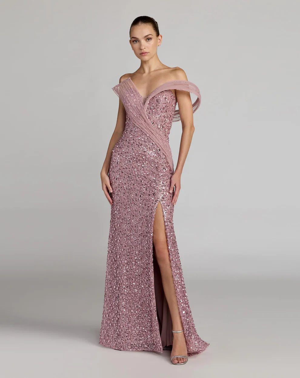 Mac Duggal 37085 - Lavish Sequin High Slit Evening Gown