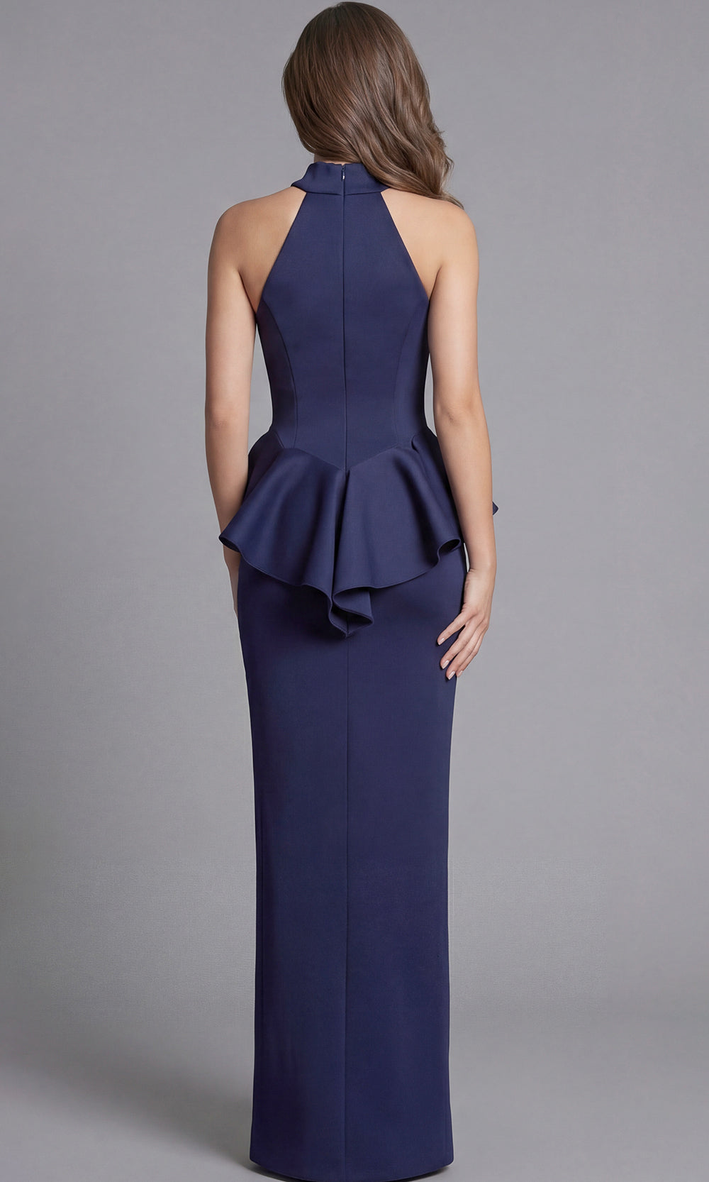 Jovani 37089 - Layered Peplum High Halter Long Gown Special Occasion Dress In Navy