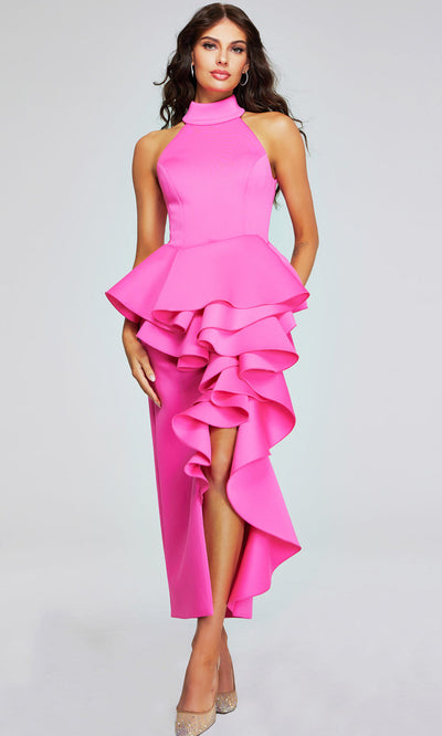 Jovani 37090 - High Halter Peplum Dress with Ruffles Cocktail Dresses