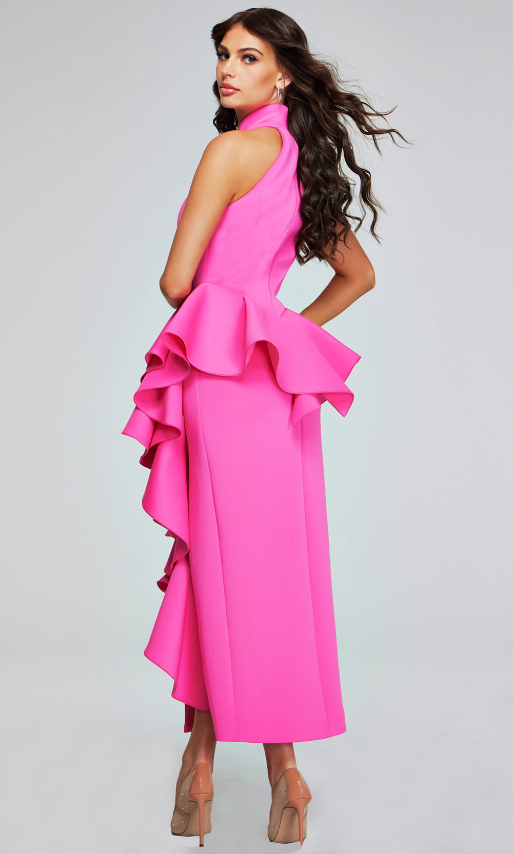 Jovani 37090 - High Halter Peplum Dress with Ruffles