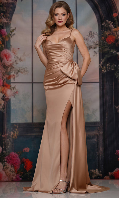 Colors Dress 3709 - Spaghetti Strap Satin Gown with Ruched Bodice Prom Dresses
