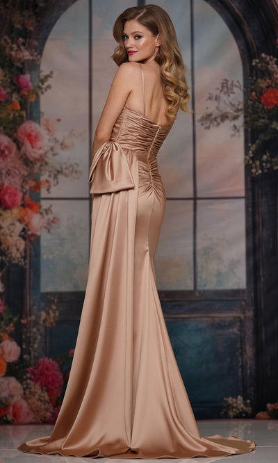 Colors Dress 3709 - Spaghetti Strap Satin Gown with Ruched Bodice Prom Dresses