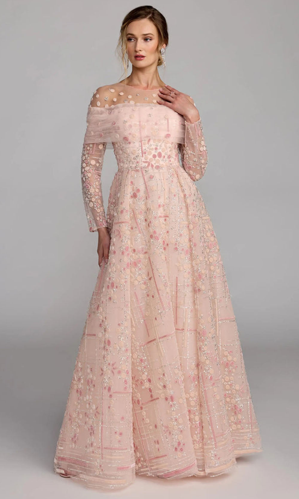 Mac Duggal 37119 - Embroidered Illusion Jewel Prom Gown Mother of the Bride Dresses in Pink