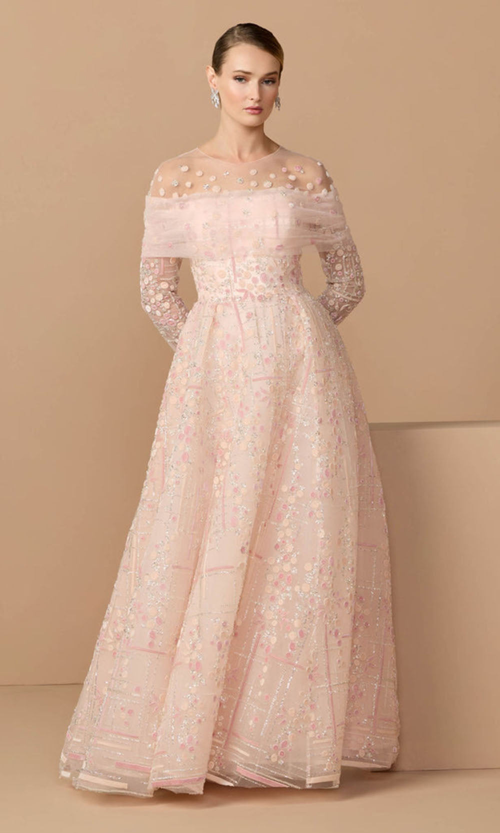 Mac Duggal 37119 - Embroidered Illusion Jewel Prom Gown Mother of the Bride Dresses in Pink