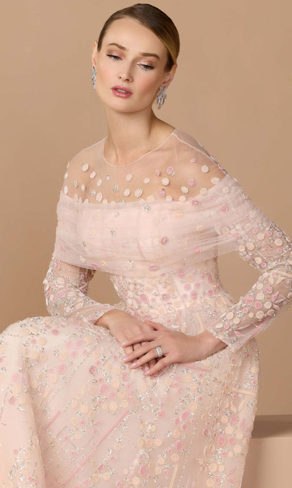 Mac Duggal 37119 - Embroidered Illusion Jewel Prom Gown Mother of the Bride Dresses in Pink