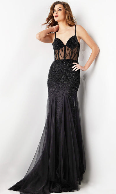 Jovani 37202 - Spaghetti Strap Beaded Long Gown Prom Dresses