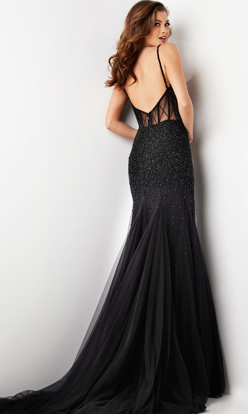 Jovani 37202 - Spaghetti Strap Beaded Long Gown Prom Dresses