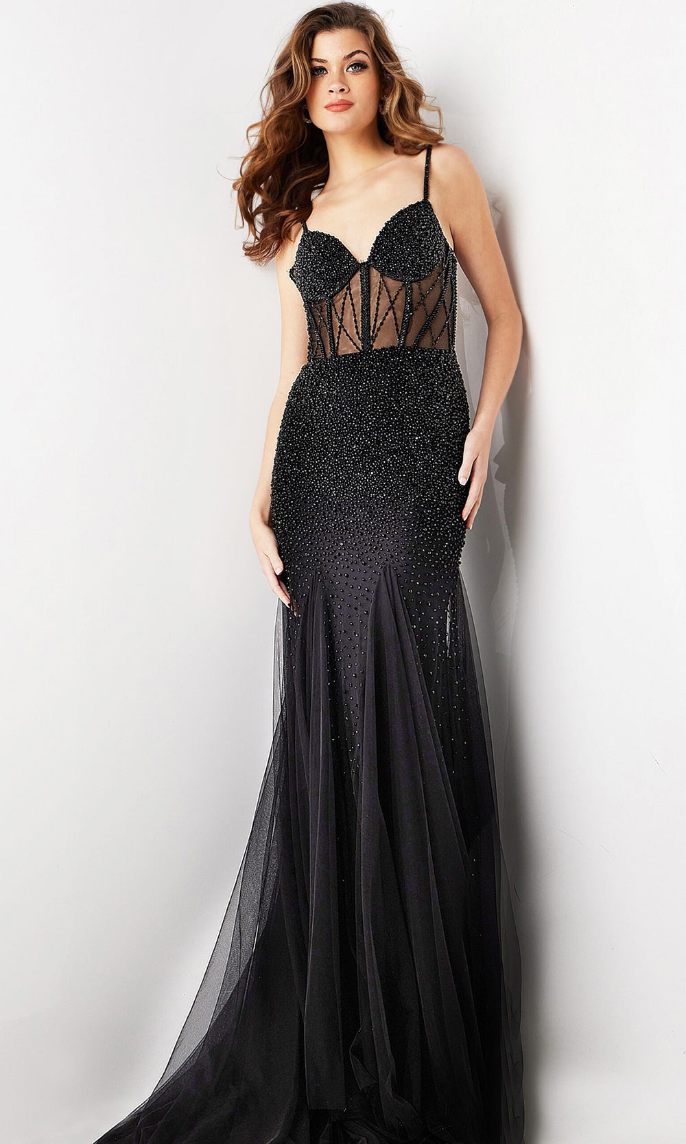 Jovani 37202 - Spaghetti Strap Beaded Long Gown