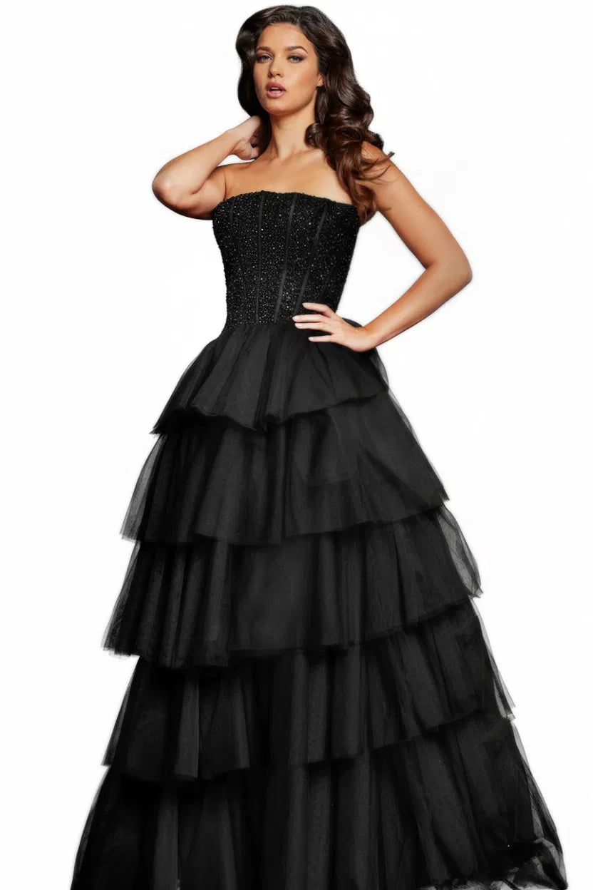 Jovani 37210 - Beaded Strapless Tiered Ballgown
