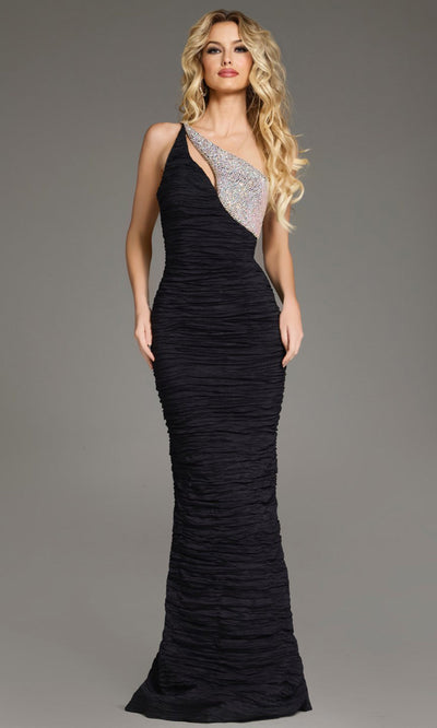 Jovani 37267 - Asymmetric Embellished Ruched Gown Prom Dresses