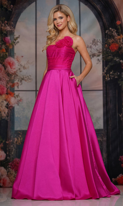 Colors Dress 3737 - Straight Neckline Gown with Floral Accent Prom Dresses
