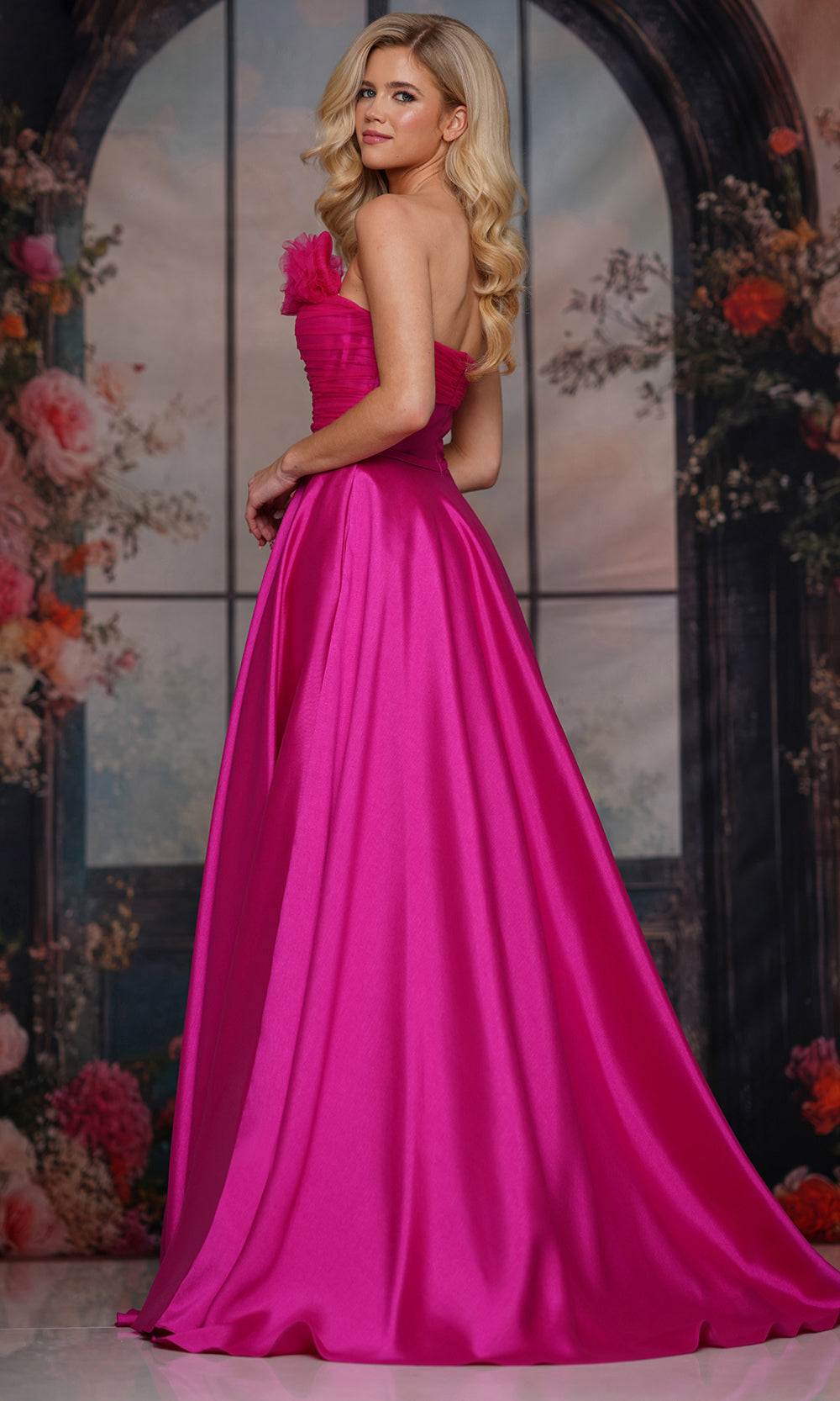 Colors Dress 3737 - Straight Neckline Gown with Floral Accent Prom Dresses
