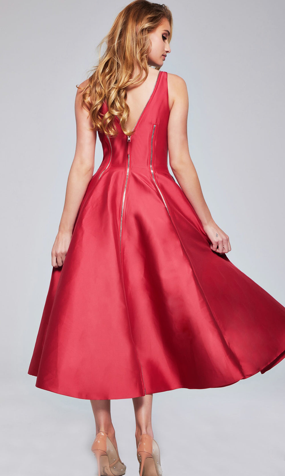 Jovani 37393 - Zippered V-Neck Mikado A-line Dress