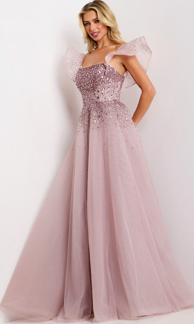 Jovani 37423 - Straight Neckline Tulle A-line Evening Gown Formal Gowns