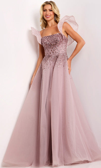 Jovani 37423 - Straight Neckline Tulle A-line Evening Gown Formal Gowns