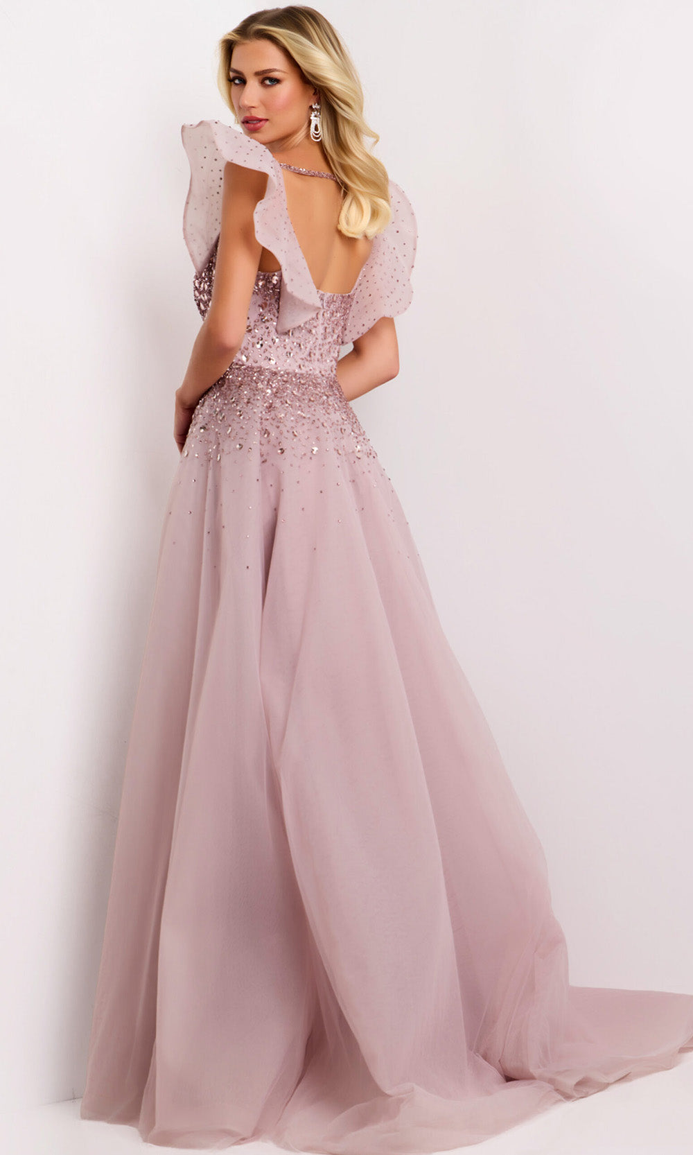 Jovani 37423 - Straight Neckline Tulle A-line Evening Gown Formal Gowns