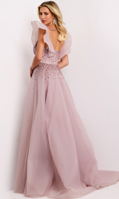 Jovani 37423 - Straight Neckline Tulle A-line Evening Gown Formal Gowns