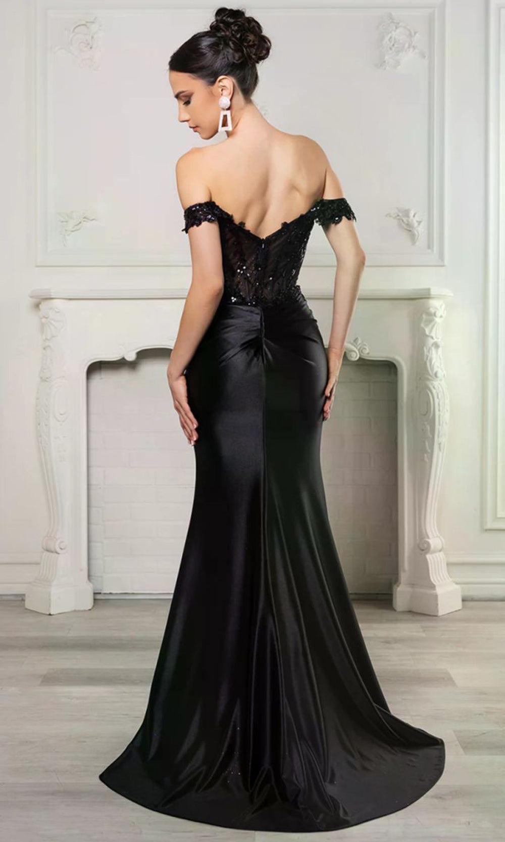 May Queen MQ2153B - Pleated Accent Red Carpet Dress Prom Dresses in Black 