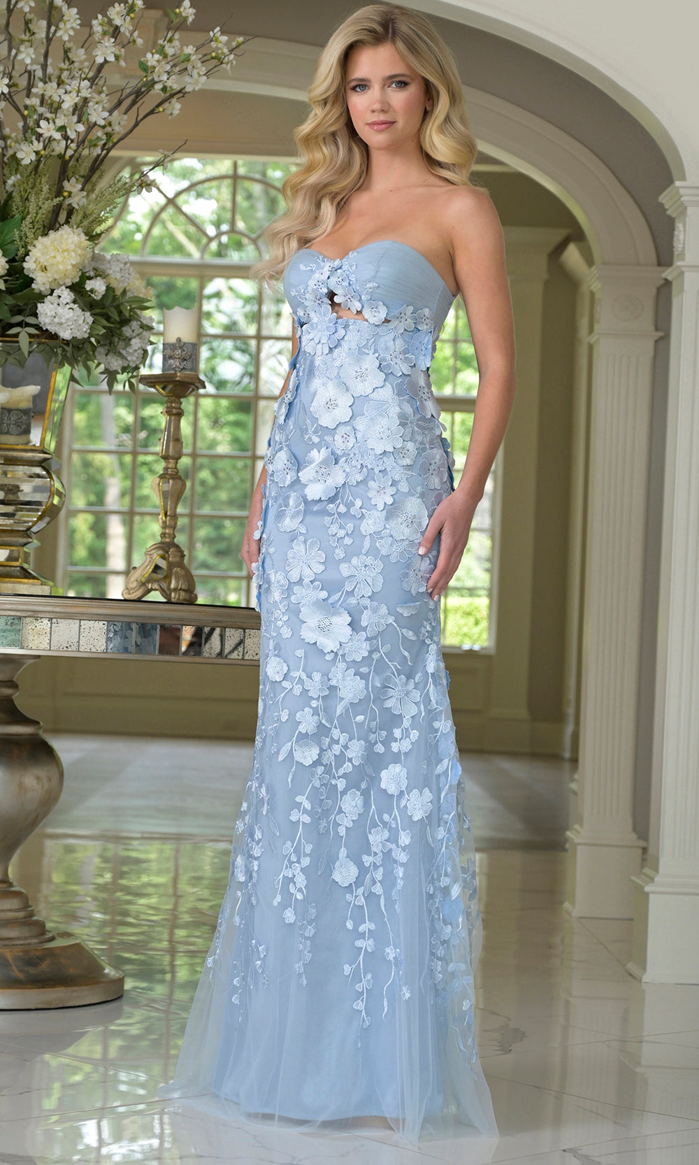 Colors Dress 3749 - Floral Applique Sweetheart Gown with Cutout Prom Dresses