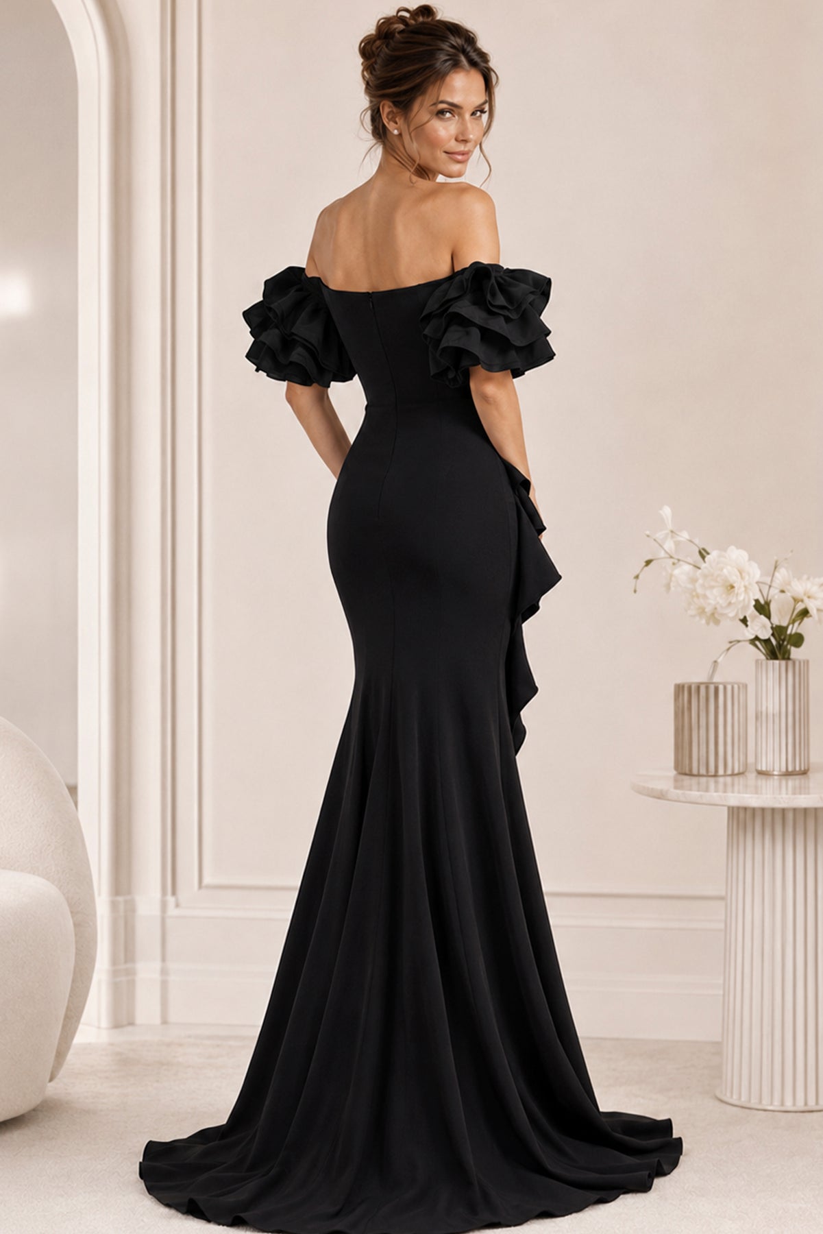 Jovani 37674 - Off-Shoulder Ruffled Detailed Evening Gown