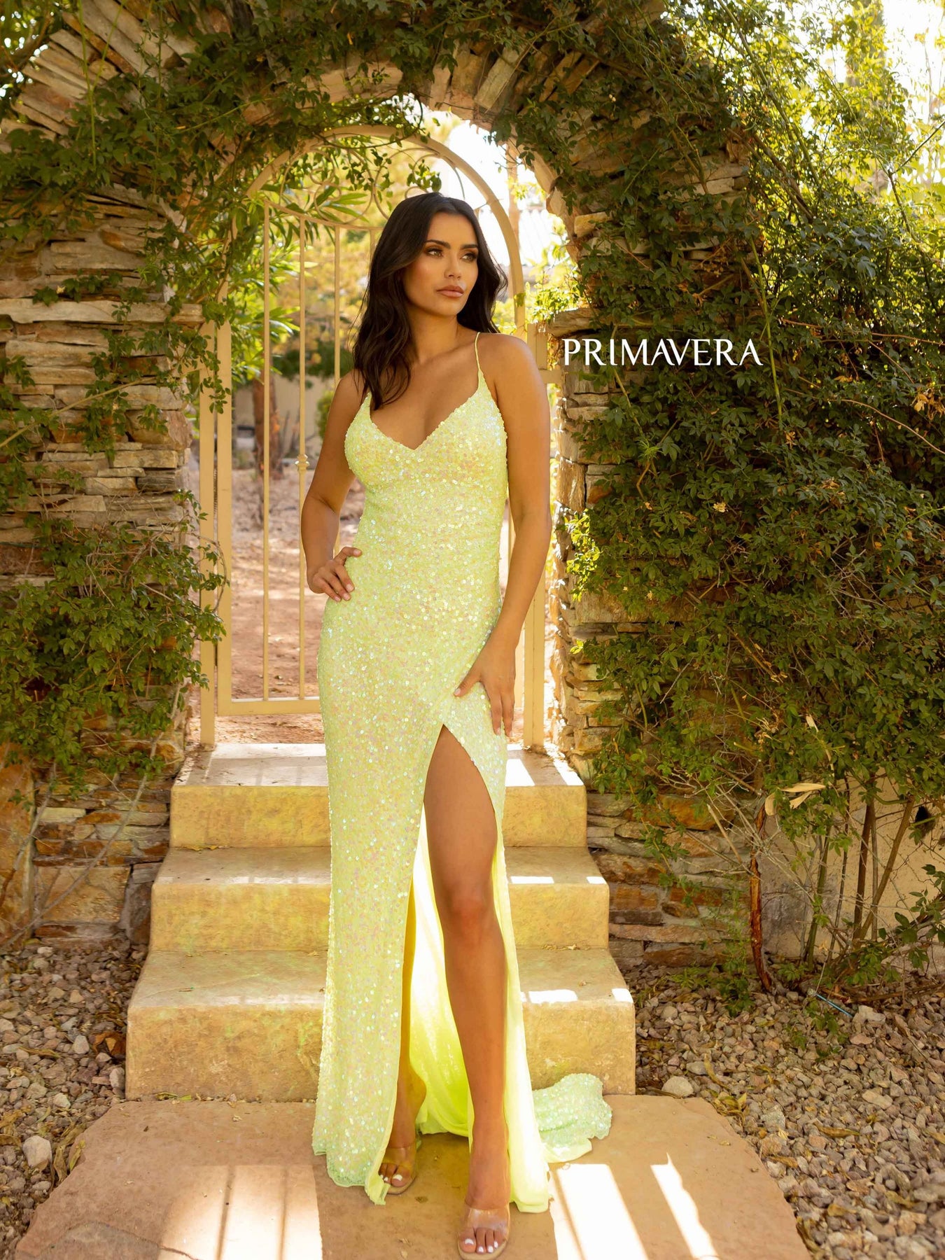 Primavera Couture - 3791 Sequin High Slit Prom Dress